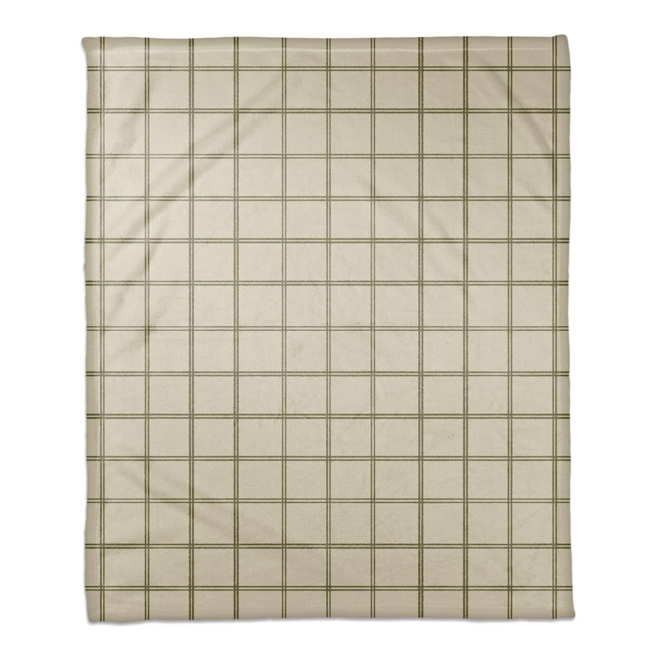 Cream and Green Check Coral Fleece Blanket